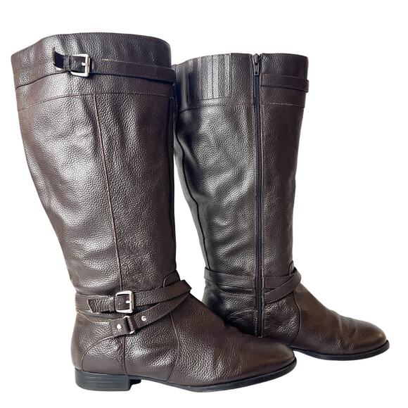 Comfortview Knee High Womens 8W Riding Boots Brown Leather Comfort Casual Zip Up - Picture 2 of 10